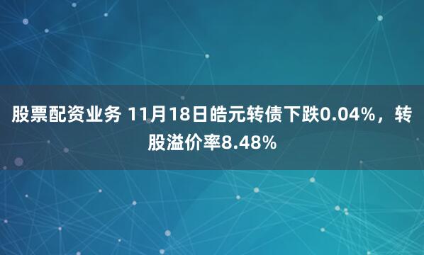 股票配资业务 11月18日皓元转债下跌0.04%，转股溢价率8.48%